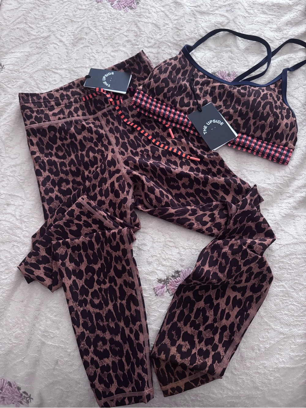 The Upside Leopard-Print Sports Bra (S) and Leggings (XS) Set in Brown and Black
